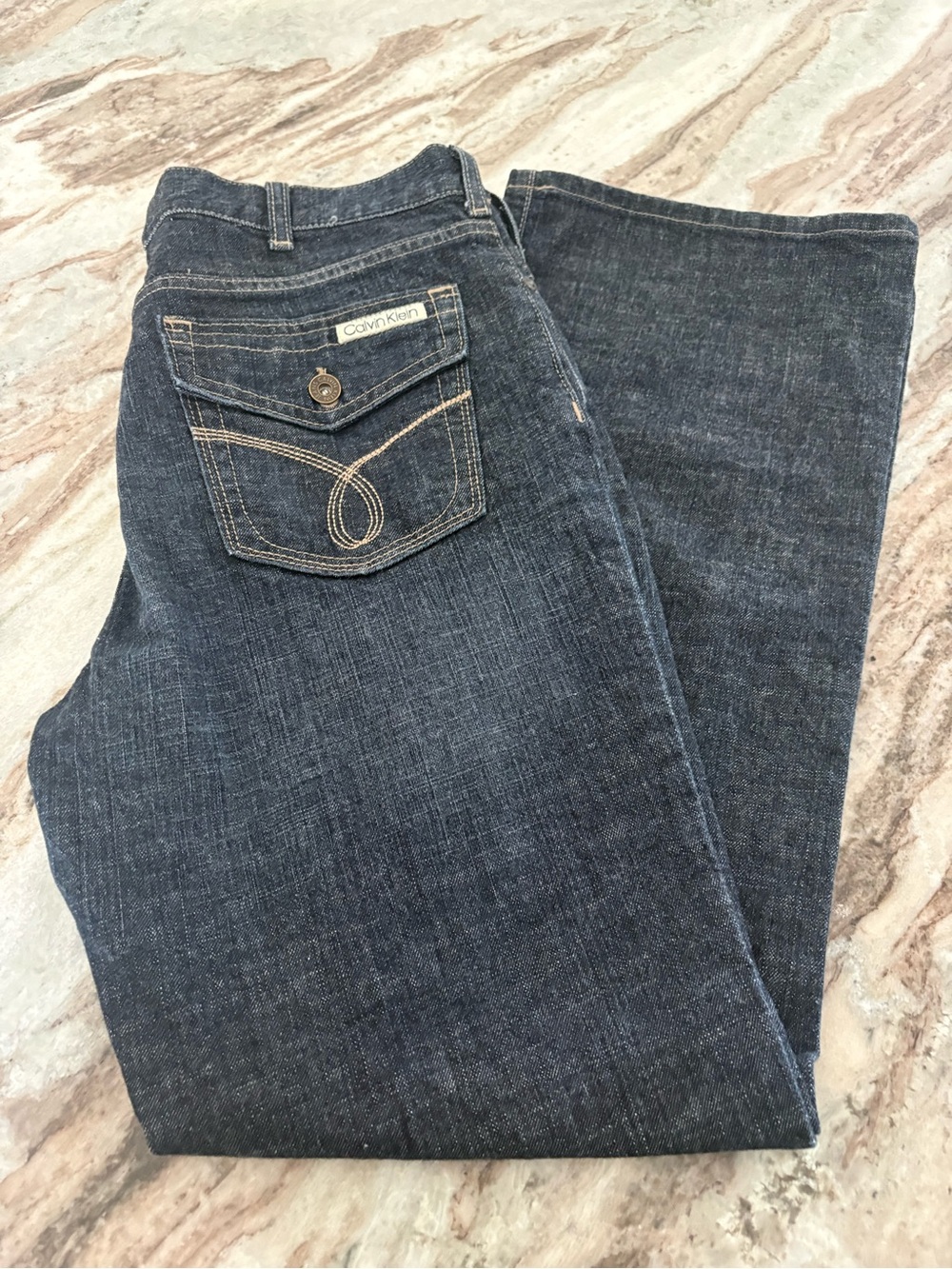 Calvin Klein Women's Dark Blue Flare Denim Jeans